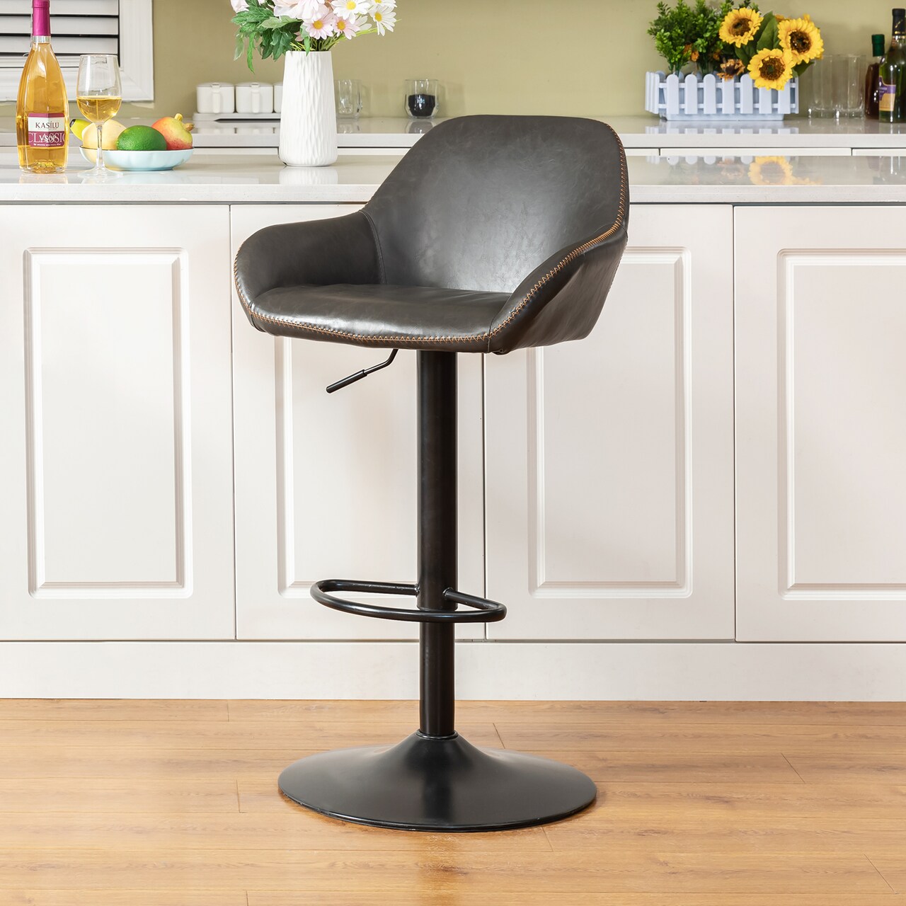 Set of 1/2/3/4 Mid-Century Modern Leatherette Gaslift Adjustable Swivel Bar Stools